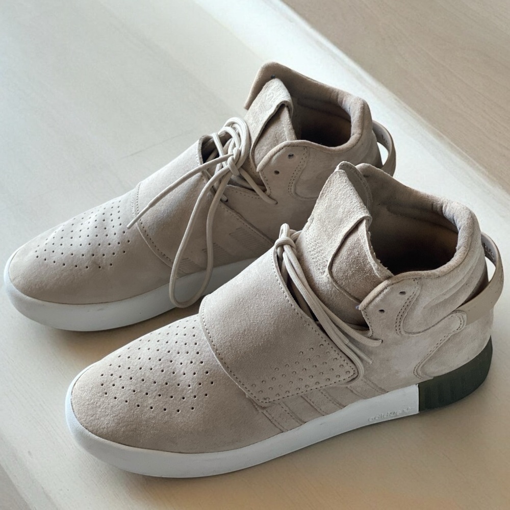 ADIDAS TUBULAR INVADER STRAP SNEAKER Neutral Color High Top Size 8  Like New - Picture 2 of 13